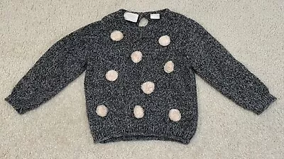 Zara Baby Girl Grey Sweater With Pink Pom Poms Size 2-3 Good Condition • $6.50