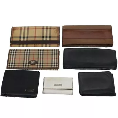 BURBERRY Nova Check Wallet Nylon Leather 7Set Beige Black Brown Auth Ti1398 • $279.53