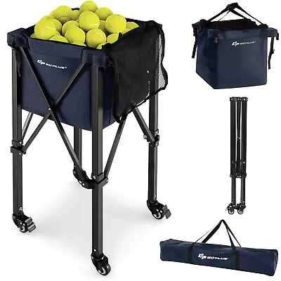 Foldable Tennis Ball Hopper Basket Portable Travel Teaching Cart W/Wheels & Bag • $67.49
