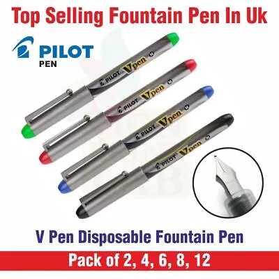 £3.69 • Buy Pilot V-Pen Disposable Fountain Pen Silver Barrel Medium Tip Available In 4 Inks