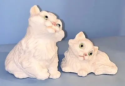 Universal Statuary Corp Pair Of White Persian Kittens W/ Green Eyes 1975 • $40