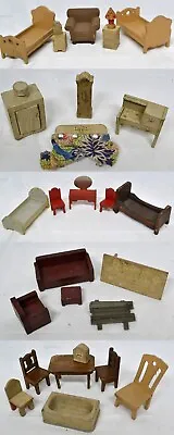 VTG Rustic Wood Dollhouse Furniture (28 Pcs) DH18 • $49.95