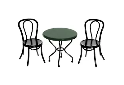 MINIATURE DOLLHOUSE GREEN MARBLE CAFE TABLE & BLACK CHAIRS SET For FAIRY GARDEN • $24.99