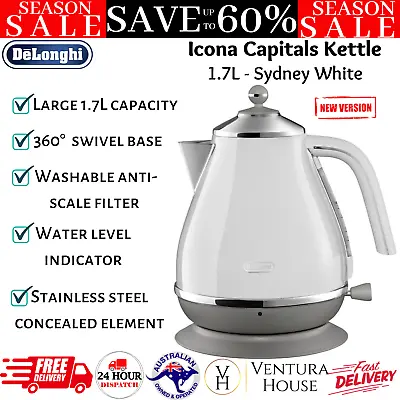 $191.42 • Buy NEW DéLonghi 1.7L Icona Capitals Kettle Stainless Water Heater Boil Sydney White