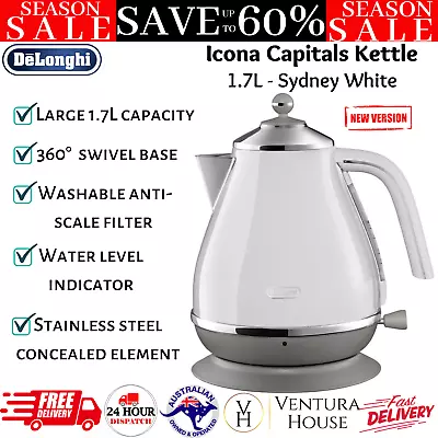 NEW DéLonghi 1.7L Icona Capitals Kettle Stainless Water Heater Boil Sydney White • $152.97