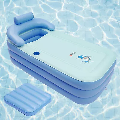 Portable Adult PVC Folding Bathtub Fast Inflatable Bath Tub SPA Warm Shower Blue • $42.75