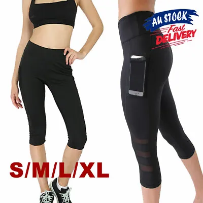 $14.95 • Buy 3/4 Running Capri Gym Sports Pants Leggings Black High Waist Women Yoga Fitness