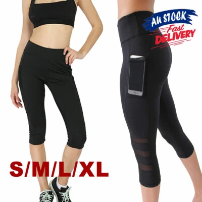 $14.95 • Buy 3/4 Running Capri Gym Sports Pants Leggings Black High Waist Women Yoga Fitness