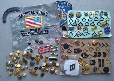 HUGE Vintage MILITARY PATCHES PINS BUTTONS Junk Drawer LOT Police ARMY NAVY AIR • $29.99