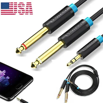 3.5mm To 6.35mm 1/8  TRS To Double  1/4  TS Stereo Y-Splitter Cable For Speaker • $8.79