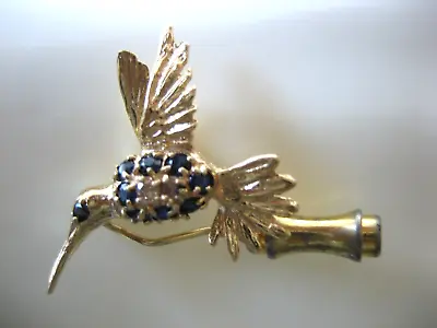 Vintage 14k Yellow Gold Diamond And Topaz Hummingbird Pin 3.2 Grams • $260.98