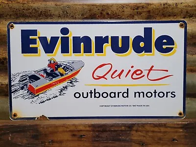 Vintage 1957 Evinrude Porcelain Sign Outboard Motor Boat Engine Service Sales • $252.83