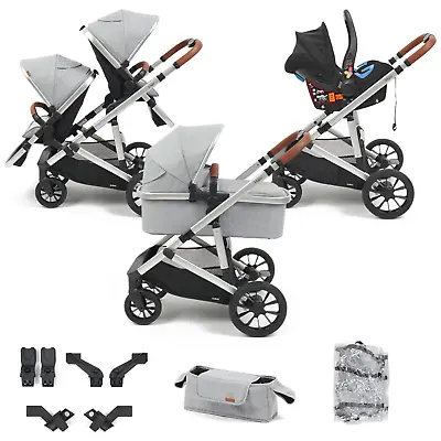 Double Pram 3 In 1 Travel System Stroller Car Seat Carry Cot Zummi Halo Tandem • £699.99