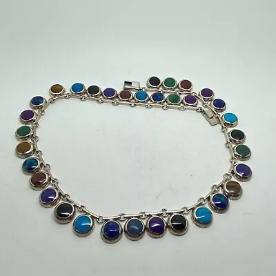 Vintage Sterling Silver Taxco Mexico TM-181 Multi Stone Necklace 96gr 18.5  A098 • $189.99