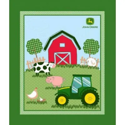 100% Cotton Fabric Springs Creative John Deere Farm Animals Barn Cow Panel • £16.65