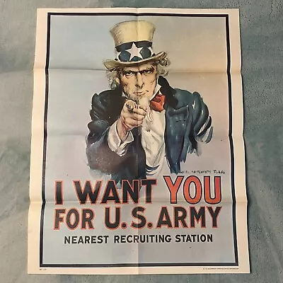 1975 Uncle Sam I Want You For U.S. Army Recruiting Poster 28x22 Very Good • $19.50