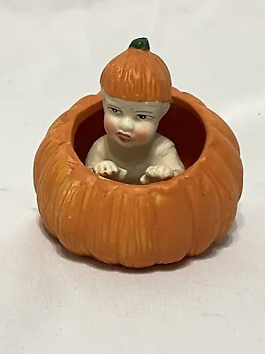 K's Collection 3” Baby In Pumpkin Ceramic Decor Halloween Fall Figurine Statue • $8