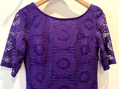 London Times Petite Dress Size 10 Purple Lace Short Sleeve Formal Party Occasion • £9