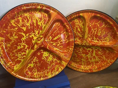 Vtg Graniteware Splatter Ware Enamelware Plates Orange Yellow Camp Dutch Oven • $98.99