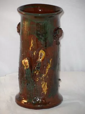 RARE LONGPARK TORQUAY INCISED MARK POTTERY TREE TRUNK VASE C1880s? 19cms HIGH   • £14.99