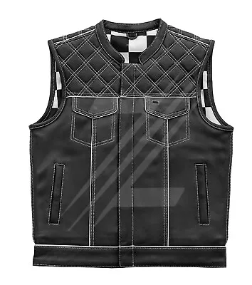 New  Men's Hunt Club Motorbike Diamond Quilted White Checker Bikers Leather Vest • $162