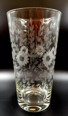 Vintage Etched Glass Cut Glass Floral Design Cylinder Vase • $24.95