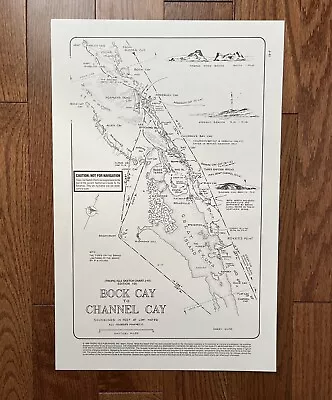 Vintage Bahamas Nautical Sketch Chart Map - Bock Cay To Channel Cay - 11x17 • $17