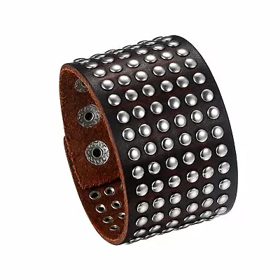 Punk Men's Wide Rivet Leather Wraps Cuff Bangle Bracelet Wristband Adjustable • $8.27