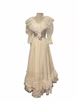 Vintage 1970’s Edwardian Style White Chiffon Wedding Dress • £25