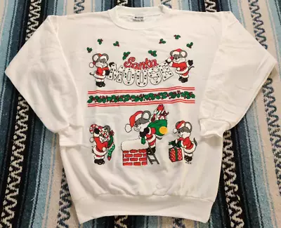 Vtg 90s Santa Mouse Apples Music Box Speaker USA Made Crewneck Sweatshirt Size S • $24.99