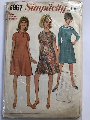 £3.99 • Buy Vintage 60s Simplicity Pattern 6967 Misses One-Piece Dress 2 Lengths Size 16 CUT