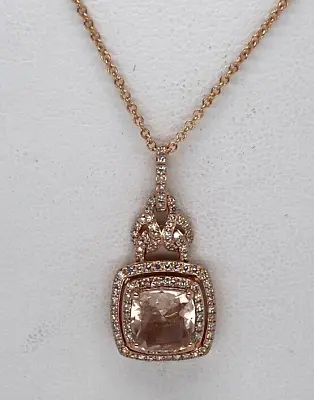 EFFY 14k Rose Gold Cushion Morganite Diamond Necklace Pendant 18  Chain 4.9 Gr. • $725