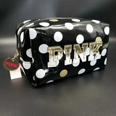 Victorias Secret PINK Logo Cosmetic Bag MakeUp Travel Shower Caddy Polka Dot NEW • $31.99