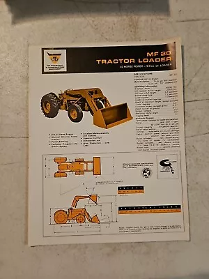 Vintage 1969 MASSEY-FERGUSON 20 Tractor Loader Dealer Sales Brochure Spec Sheet  • $11.66