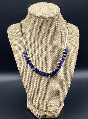 QT-Sterling Silver Southwest Lapis Heart Bead Ball Necklace • $95