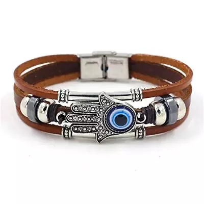 Pulsera De Cuero Mal De Ojo Pulsera Brazalete Encanto Pulsera • $7.50