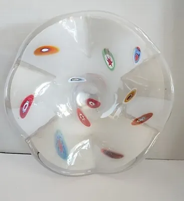 Vintage Murano Style Glass Bowl Millefiori 10.5” Diameter Freeform Folded Glass • $29.89