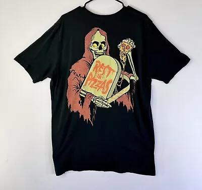 Electric Zombie Men’s Black Crewneck T-Shirt Grim Reaper Rest In Pizza Size XL • $15.99
