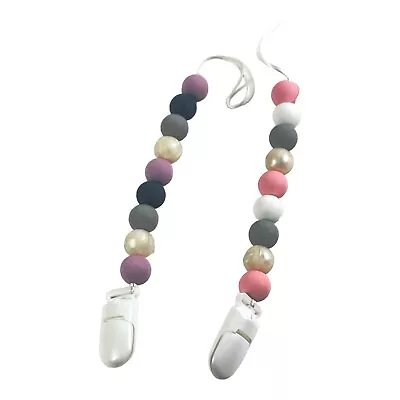 2 Pack Beaded Plastic Pacifier Clips Pink & Gray NEW • $9.07