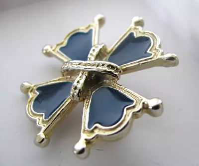 Vintage Maltese Cross Blue Enamel Gold Tone Brooch Pin • $18.71