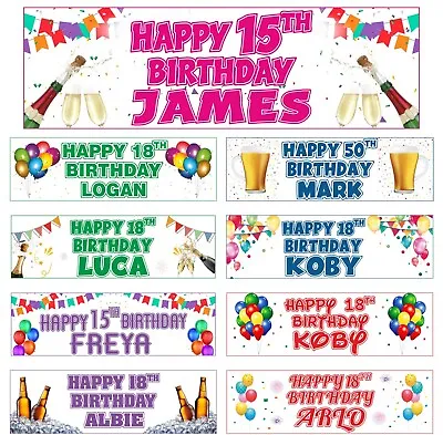 Personalised  Happy Birthday Banners Party Decoration 1st 18th 21st 50th 60th • £3.79