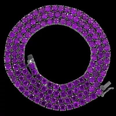 11 Ct Amethyst Simulated Men's Customized Length Necklace 14k White Gold Plated • $569.99