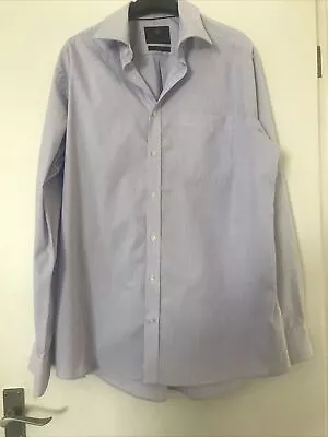 Mens M&S Pure Cotton Oxford Long Sleeved Shirt Lilac Striped Size 16.5 Preowned • £12.99