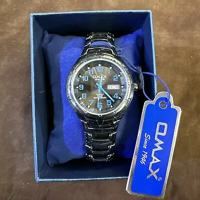 Q Max Quartz 5 Bar Water Resist Day Date Wrist Watch Black/Blue • £19.99