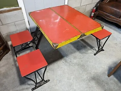 Antique Suitcase Folding Handy Table & Chair Picnic Set By Milwaukee Stamping • $169.99