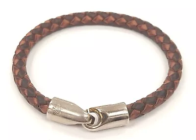 Mulberry Bracelet Modern Woven Brown Leather Silver Tone Clasp Signed Boxed  • £14.50