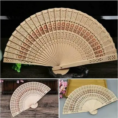 Folding Hand Held Fan Chinese Classic Bamboo Fan Folding Fans Carved Wooden C8X2 • $2.35