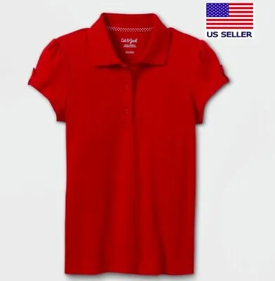 Girls' Interlock Polo T-Shirt School Uniform- Cat & Jack™ Red XS • $7.99