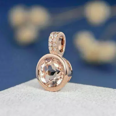 Lab-Created Morganite 2Ct Round Cut Women's Beauty Pendant 14K Rose Gold Plated • $109.99