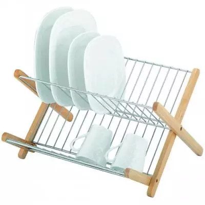 NEW Avanti Monterey Wood And Chrome Profile Dish Rack Folding Dish Rack Holder • $39.94